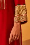 Bo tree_Red Satin Raw Silk Embroidery Zardozi Round Roohaniyat Sleeve Kurta And Pant Set _at_Aza_Fashions