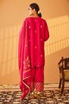 Shop_Bo tree_Magenta Chanderi Embroidery Thread Notched Sadia Kurta Set _at_Aza_Fashions