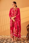 Bo tree_Magenta Chanderi Embroidery Thread Notched Sadia Kurta Set _Online_at_Aza_Fashions