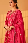 Shop_Bo tree_Magenta Chanderi Embroidery Thread Notched Sadia Kurta Set _Online_at_Aza_Fashions