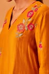 Bo tree_Yellow Chanderi Embroidery Thread V Neck Sunehri Flower Kurta Set _at_Aza_Fashions