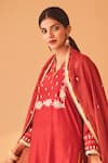 Bo tree_Red Chanderi Embroidery Thread Notched Rukhsan Kurta Set _Online_at_Aza_Fashions