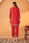 Bo tree_Red Chanderi Embroidery Thread Notched Rukhsan Kurta Set _at_Aza_Fashions