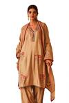 Buy_Bo tree_Beige Chanderi Embroidery Thread V Neck Mahira Floral Kurta Set _Online_at_Aza_Fashions