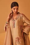 Shop_Bo tree_Beige Chanderi Embroidery Thread V Neck Mahira Floral Kurta Set _Online_at_Aza_Fashions