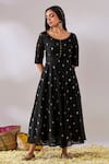 Shop_Gulaal_Black Cotton Brocade Round Banarasi Anarkali _at_Aza_Fashions