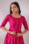 Gulaal_Pink Cotton Brocade Round Banarasi Flared Anarkali _Online_at_Aza_Fashions