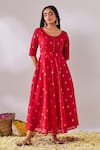 Gulaal_Red Cotton Brocade Round Banarasi Anarkali _Online_at_Aza_Fashions