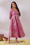 Buy_Gulaal_Pink Cotton Brocade Square Banarasi Floral Pattern Anarkali _at_Aza_Fashions