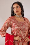 Shop_Gulaal_Red Cotton Brocade Georgette Round Floral Pattern Woven Kurta Pant Set _Online_at_Aza_Fashions