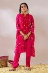 Buy_Gulaal_Pink Cotton Brocade V Neck Kurta Pant Set _at_Aza_Fashions