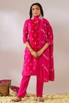 Shop_Gulaal_Pink Cotton Brocade V Neck Kurta Pant Set _at_Aza_Fashions