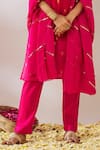 Buy_Gulaal_Pink Cotton Brocade V Neck Kurta Pant Set _Online_at_Aza_Fashions