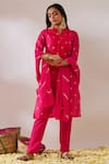 Gulaal_Pink Cotton Brocade V Neck Kurta Pant Set _at_Aza_Fashions