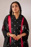 Gulaal_Red Cotton Brocade V Neck Woven Kurta Pant Set _Online_at_Aza_Fashions