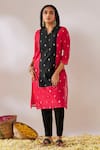 Shop_Gulaal_Red Cotton Brocade V Neck Woven Kurta Pant Set _Online_at_Aza_Fashions