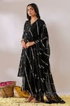 Buy_Gulaal_Black Cotton Brocade V Neck A-line Banarasi Kurta Palazzo Set _Online_at_Aza_Fashions