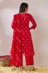 Shop_Gulaal_Red Cotton Brocade V Neck Banarasi A-line Kurta Palazzo Set _at_Aza_Fashions