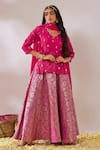 Shop_Gulaal_Pink Cotton Brocade Scalloped V Banarasi Lehenga Set _at_Aza_Fashions