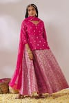 Gulaal_Pink Cotton Brocade Scalloped V Banarasi Lehenga Set _Online_at_Aza_Fashions