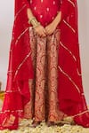 Buy_Gulaal_Red Cotton Brocade Scalloped V Banarasi Woven Flared Lehenga Set _Online_at_Aza_Fashions