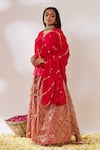 Gulaal_Red Cotton Brocade Scalloped V Banarasi Woven Flared Lehenga Set _at_Aza_Fashions