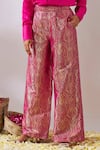 Gulaal_Pink Cotton Satin V Neck Long Sleeve Top And Pant Set _Online_at_Aza_Fashions