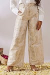 Buy_Gulaal_White Cotton Satin V Neck Top And Banarasi Brocade Pant Set _Online_at_Aza_Fashions