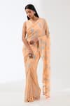 Buy_Rabani & Rakha_Peach Chiffon Embroidery Sequin V Neck Nabia Work Saree With Blouse _at_Aza_Fashions