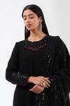 Buy_Rabani & Rakha_Black Georgette, Lycra Sequins, Stones, Embroidery Round Neck Ayat Kurta Set _Online_at_Aza_Fashions