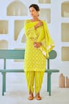 Myaara_Green Kurta Georgette Embellished Mukaish Round Detailed Tulip Pant Set _Online_at_Aza_Fashions