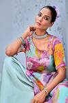 Shop_Myaara_Blue Kurta Tissue Zari Embellished Floral Asymmetric Print Draped Pant Set _Online_at_Aza_Fashions