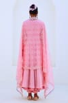 Shop_Myaara_Pink Blouse Tissue Embroidered Floral Notched Round Bead Yoke Anarkali Set _at_Aza_Fashions