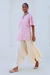 Buy_Myaara_Pink Kurta Tissue Embroidered Floral Notched Round Short Pant Set _Online_at_Aza_Fashions