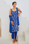 Buy_Myaara_Blue Kurta Georgette Mukaish Round Detailed Straight Set 