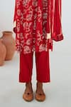 Buy_Myaara_Red Kurta Georgette Mukaish Round Detailed Straight Pant Set _Online_at_Aza_Fashions