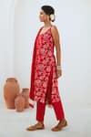 Shop_Myaara_Red Kurta Georgette Mukaish Round Detailed Straight Pant Set 