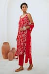 Buy_Myaara_Red Kurta Georgette Mukaish Round Detailed Straight Pant Set _Online