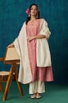 Buy_Mushio_Pink Kurta Chanderi Embroidery Zari Round Amala And Pant Set _at_Aza_Fashions