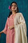 Mushio_Pink Kurta Chanderi Embroidery Zari Round Amala And Pant Set _at_Aza_Fashions