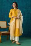 Buy_Mushio_Yellow Kurta Chanderi Embroidery Floral Round Amrai A-line And Pant Set _at_Aza_Fashions