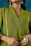 Buy_Mushio_Green Kurta Crinkle Tissue Embroidery Lace Jivika Zari High Low And Pant Set 