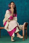 Buy_Mushio_Magenta Kurta Chanderi Embroidery Floral Notched Charvi A-line And Pant Set _Online_at_Aza_Fashions