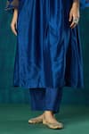 Buy_Mushio_Blue Kurta Chanderi Embroidery Beads Notched Leela A-line And Pant Set 