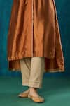 Shop_Mushio_Orange Kurta Habotai Silk Embroidery Lace Band Sanika High Low And Pant Set 