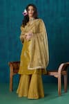 Buy_Mushio_Yellow Kurta Tissue Embroidery Lace Suvarna Floral A-line And Sharara Set _at_Aza_Fashions