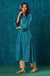 Shop_Mushio_Blue Kurta Chanderi Embroidery Lace Notched Janaki Checks And Pant Set _Online_at_Aza_Fashions