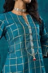 Mushio_Blue Kurta Chanderi Embroidery Lace Notched Janaki Checks And Pant Set _at_Aza_Fashions