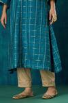 Buy_Mushio_Blue Kurta Chanderi Embroidery Lace Notched Janaki Checks And Pant Set 