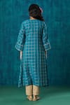 Shop_Mushio_Blue Kurta Chanderi Embroidery Lace Notched Janaki Checks And Pant Set _at_Aza_Fashions